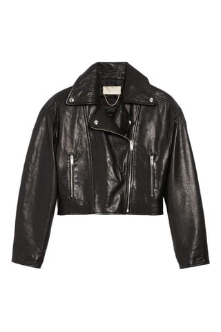 Casaco oversize de couro de cordeiro - Preto
