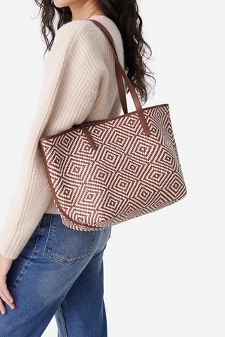 Mala shopper em raspa de couro - Castanho