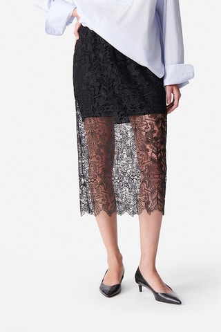 Saia midi de renda - Preto