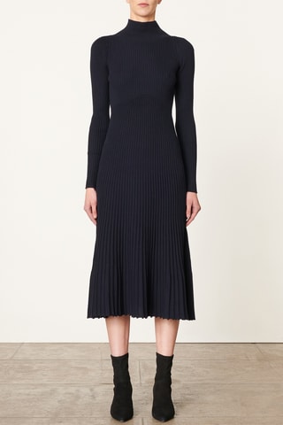 Vestido midi em lã - Azul-marinho