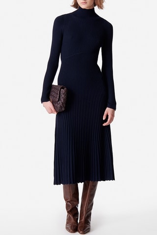 Vestido midi em lã - Azul-marinho