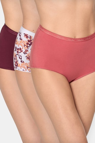 3 cuecas cintura alta algodão bio - Branco, malva e vermelho Playtex