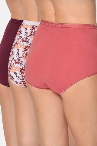 3 cuecas cintura alta algodão bio - Branco, malva e vermelho Playtex
