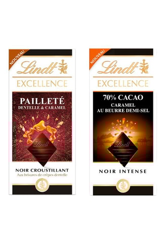 5 Tablettes Excellence Noir Dentelle Caramel & 5 Tablettes Excellence Noir 70% Caramel au beurre demi-sel - 10 x 100 g