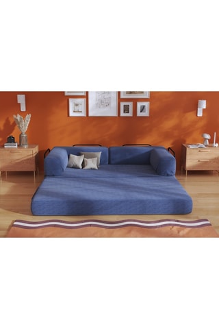 Sofá convertível Smart - Azul - 2 lugares - Em tecido veludo