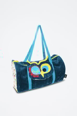 Sac tube en velours Astros le Hibou - Bleu pétrole 