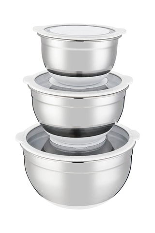 3 saladiers en acier inoxydable avec couvercle - 16 / 20 / 24 cm