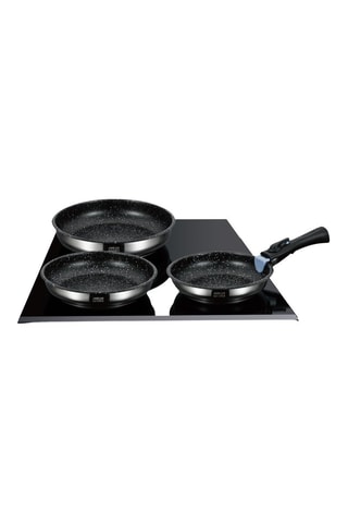 3 poêles en acier inoxydable et 1 manche amovible - 20,24 et 28 cm