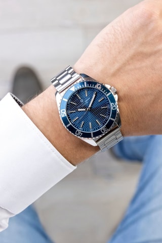 Montre à quartz en acier inoxydable plaqué ion argent - Argenté et bleu - Walter Bach