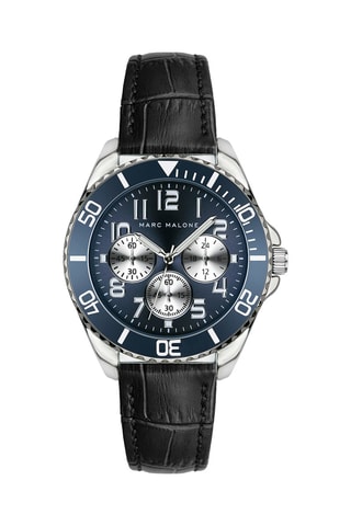 Montre à quartz en cuir - Noir, argenté et bleu - Marc Malone