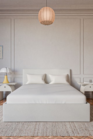 Lit Coffre Emma avec tête de lit - 3 coloris - Tissu blanc cassé
