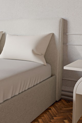 Lit Coffre Emma avec tête de lit - 3 coloris - Tissu blanc cassé