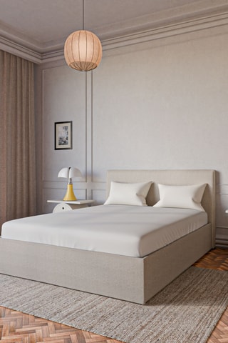 Lit Coffre Emma avec tête de lit - 3 coloris - Tissu beige