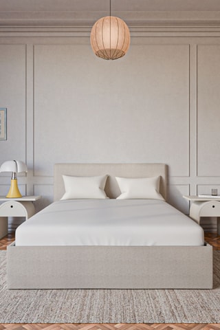 Lit Coffre Emma avec tête de lit - 3 coloris - Tissu beige