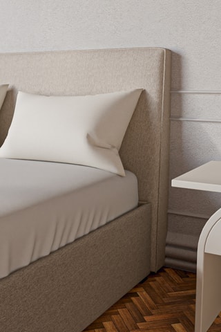 Lit Coffre Emma avec tête de lit - 3 coloris - Tissu beige