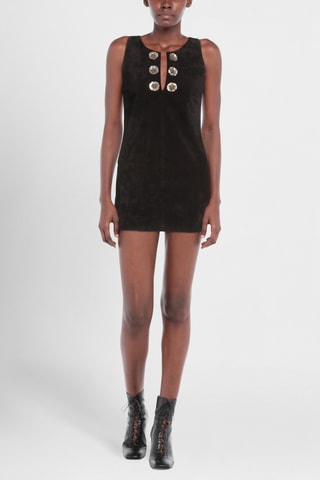 Saint Laurent - Robe fourreau en cuir de veau nubuck - Noir