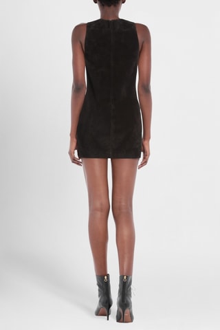 Saint Laurent - Robe fourreau en cuir de veau nubuck - Noir