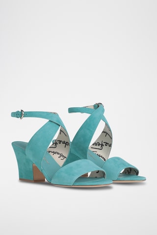 Ferragamo - Sandales à talons en cuir - Turquoise