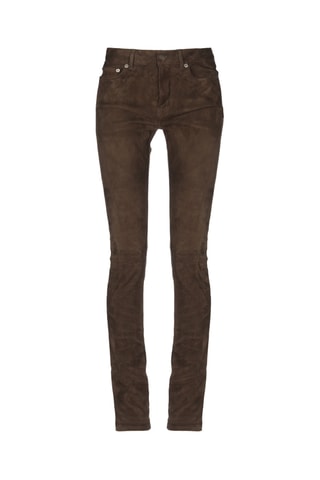 Saint Laurent - Pantalon slim en cuir de chèvre nubuck - Marron foncé