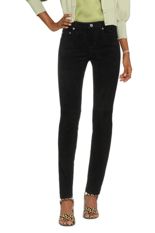 Saint Laurent - Pantalon slim en cuir d'agneau nubuck - Noir