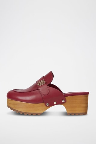 Mules plateformes en cuir Bordeaux