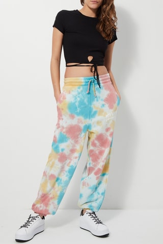Jogging tie and dye en coton biologique - Ecru et turquoise