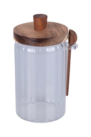 Boîte de conservation en verre borosilicate avec couvercle et cuillère acacia - 75 cl