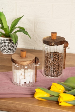 Boîte de conservation en verre borosilicate avec couvercle et cuillère acacia - 75 cl