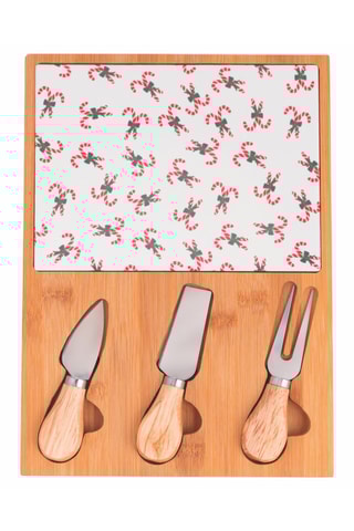Planche à découper, 2 couteaux et fourchette en bambou, céramique et acier inoxydable