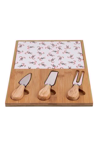 Planche à découper, 2 couteaux et fourchette en bambou, céramique et acier inoxydable