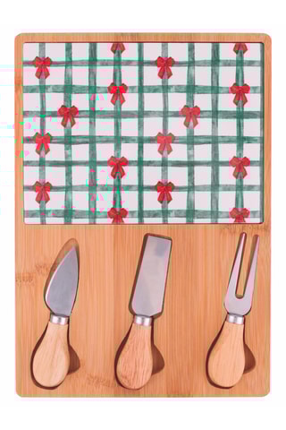 Planche à découper, 2 couteaux et fourchette en bambou, céramique et acier inoxydable
