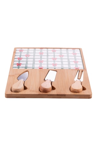 Planche à découper, 2 couteaux et fourchette en bambou, céramique et acier inoxydable