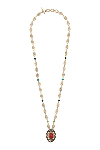 Collier Ultima - Doré à l'or fin, onyx, péridot et turquoise