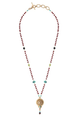 Collier Ultima - Doré à l'or fin, grenat, onyx, péridot et turquoise
