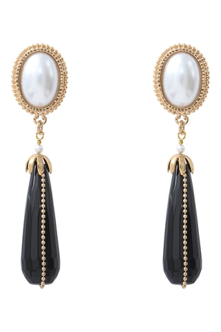 Boucles d’oreilles dorées à l’or fin jaune Ultima - Onyx et perles de culture d'eau douce