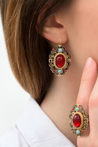Boucles d’oreilles dorées à l’or fin jaune Ultima - Grenats, péridots et turquoises