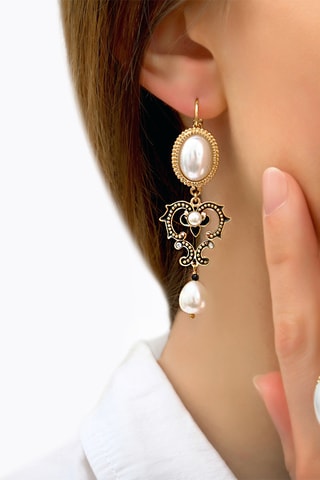 Boucles d’oreilles dorées à l’or fin jaune Ultima - Onyx et perles de culture d'eau douce