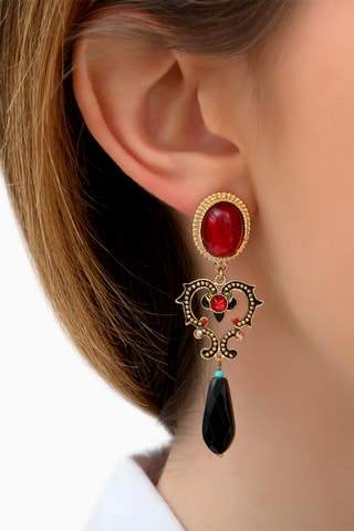 Boucles d'oreilles dorées à l’or fin jaune Ultima - Grenat, onyx, péridot et turquoise