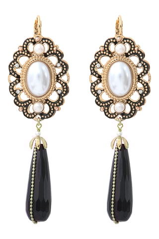 Boucles d'oreilles dorées à l’or fin jaune Ultima - Onyx et perles de culture d'eau douce