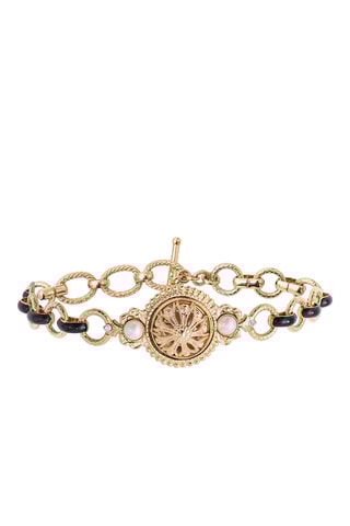 Bracelet doré à l’or fin jaune Ultima - Onyx et perles de culture d'eau douce