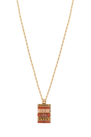 Collier doré à l’or fin jaune Asuka - Hématites, pierres de soleil, perles de culture d'eau douce et cornalines