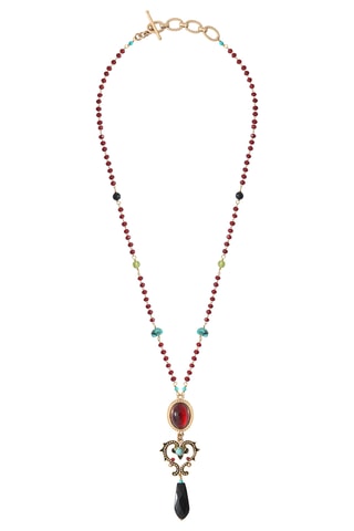 Collier doré à l’or fin jaune Ultima - Turquoises, péridots, onyx et grenat