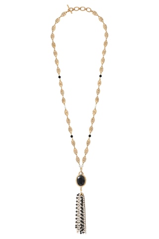 Collier doré à l’or fin jaune Ultima - Onyx et perles de culture d’eau douce