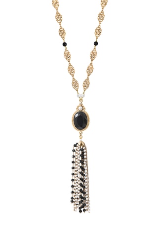 Collier doré à l’or fin jaune Ultima - Onyx et perles de culture d’eau douce