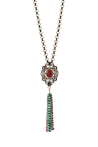 Collier Ultima - Onyx, turquoises, péridots et grenat