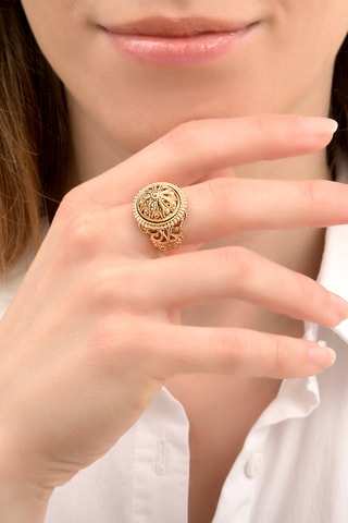 Bague dorée à l’or fin jaune Ultima - Onyx et perles de culture d’eau douce