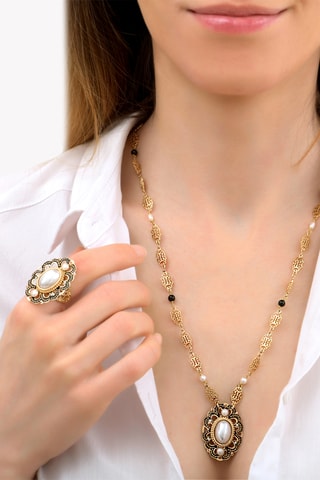 Bague dorée à l’or fin jaune Ultima - Onyx et perles de culture d’eau douce