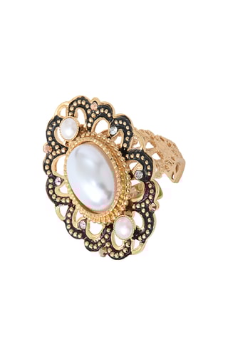 Bague dorée à l’or fin jaune Ultima - Onyx et perles de culture d’eau douce