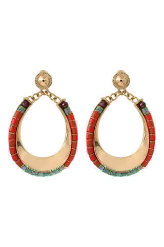 Créoles dorées à l’or fin jaune Bo Ninon - Turquoises, perles japonaises et grenats