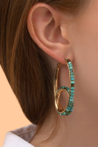 Créoles dorées à l’or fin jaune Bo Ninon - Turquoises et grenats
